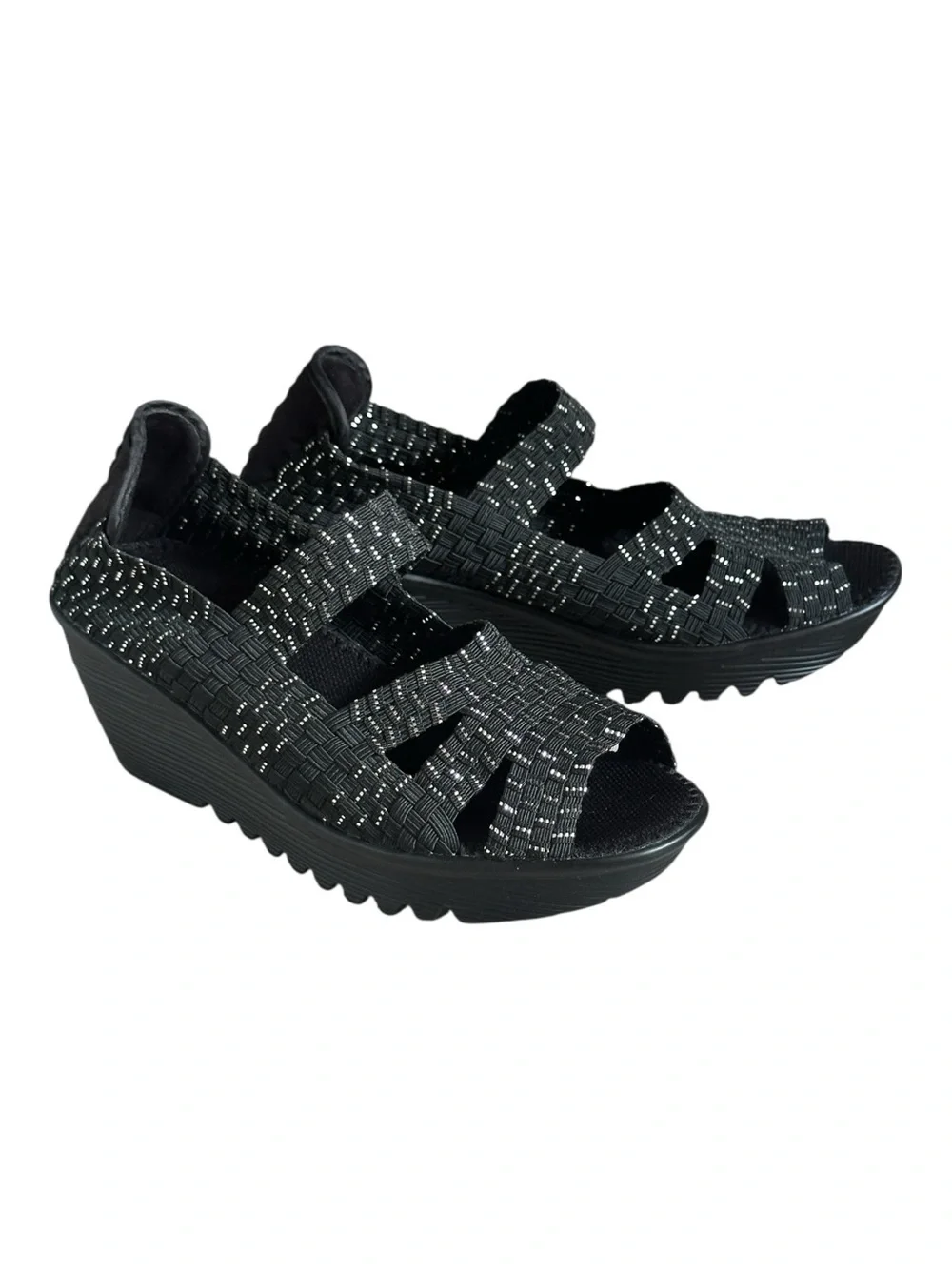 Bernie Mev Woven Platform Wedge Sandals EU 41 US 10 Black Metallic Comfort